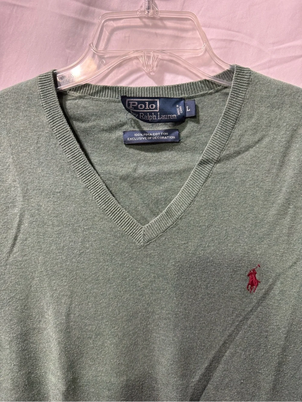 Polo by Ralph Lauren Green V-Neck Sweater Vest with Red Logo